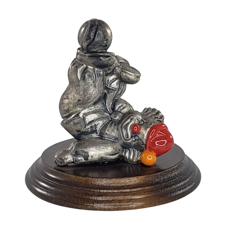 George Good Pewter Clown Figurine Vintage 1985 On Wood Base Playful Quirky